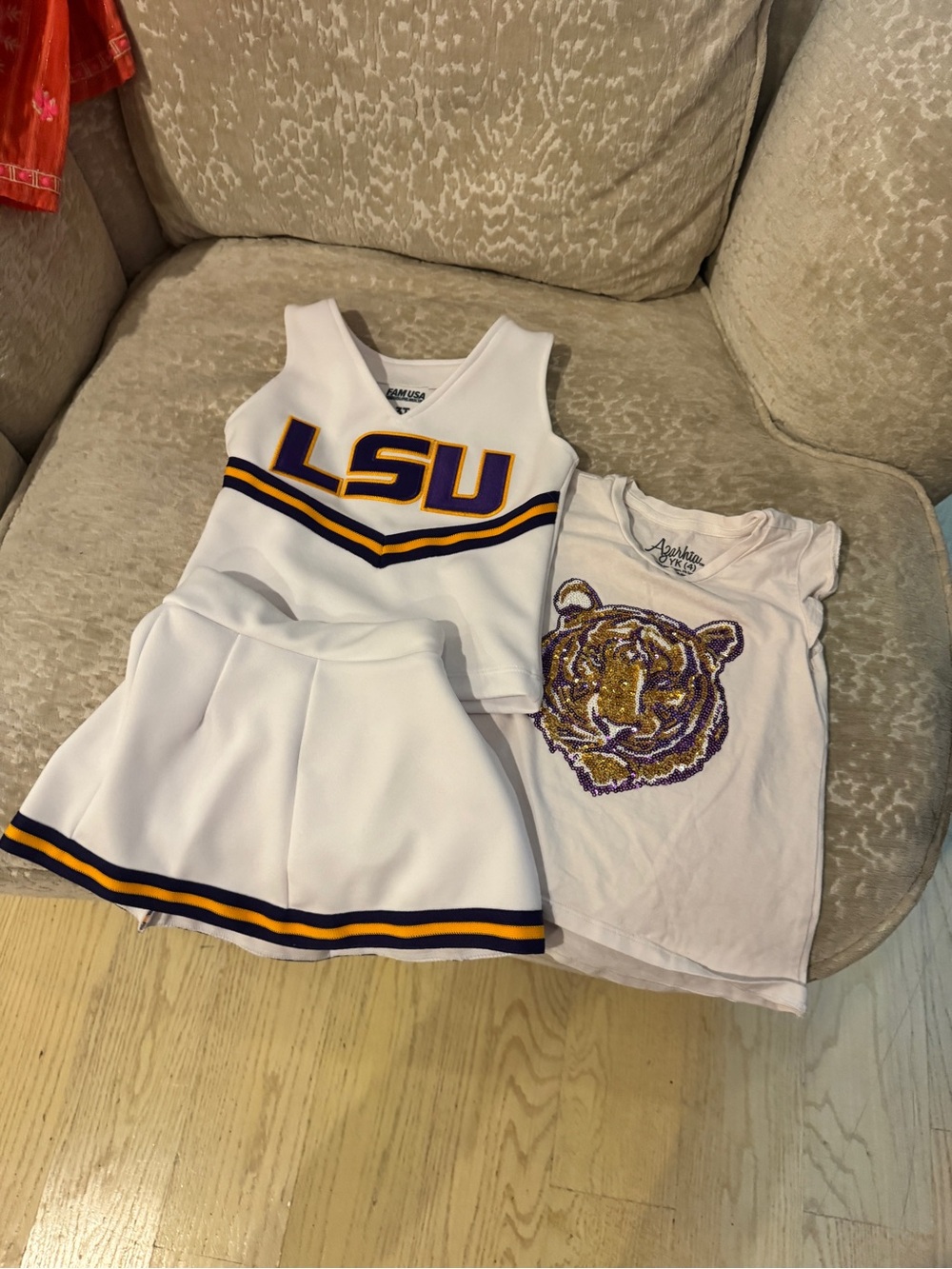 Girls' LSU White & Purple Cheer Tank Top and Skirt Set